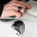 Wholesale Azuris VALKH1195 925 Sterling Silver Ottoman Style Men's Ring with Natural Stone Agate Handmade in Turkey