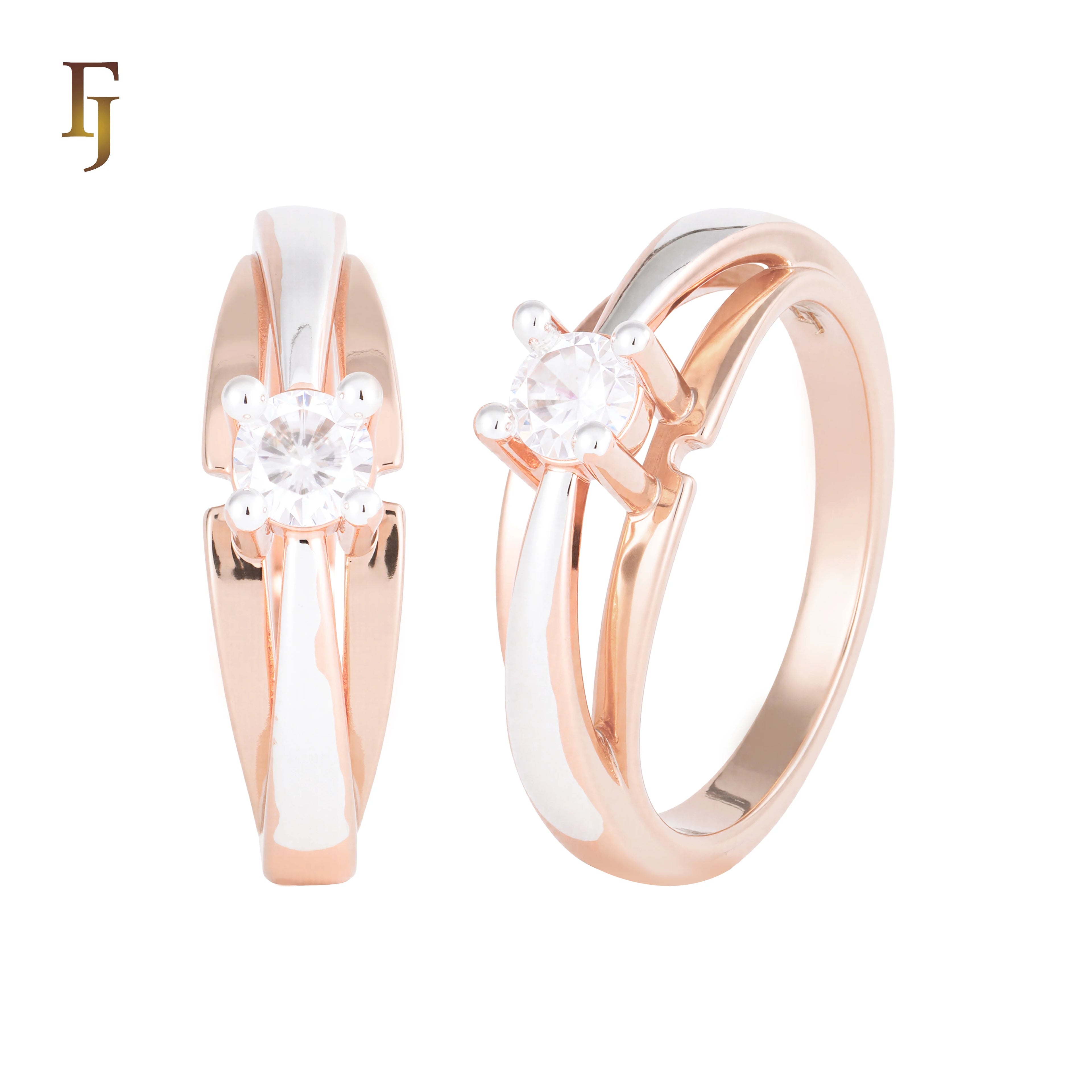FJ Fallon Fashion Jewelry Solitaire Engagement Rings Plated in Rose Gold Two Tone Brass Based