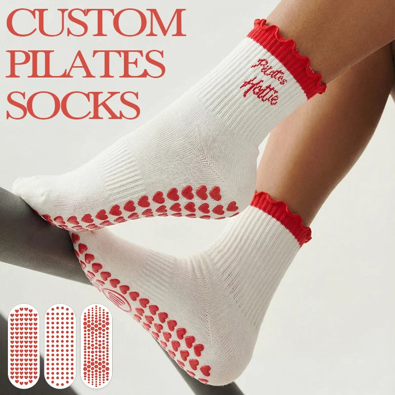 BiLu Custom Logo Pilates Socks Women Non Slip Yoga Barre Grip Socks Personalized Wholesale Professional Breathable Cotton Sport
