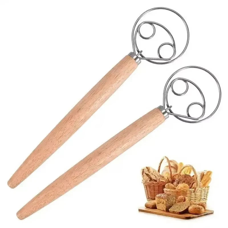 Hot Sell Factory  Pizza Making Tools Bread Whisk Danish Dough Wooden Whisk Baking Tools