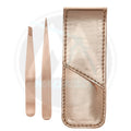 Professional Stainless Steel 2-Piece Tweezer Set with Rose Gold Petite Point & Slant Design 7 in 1 Function Travel Case