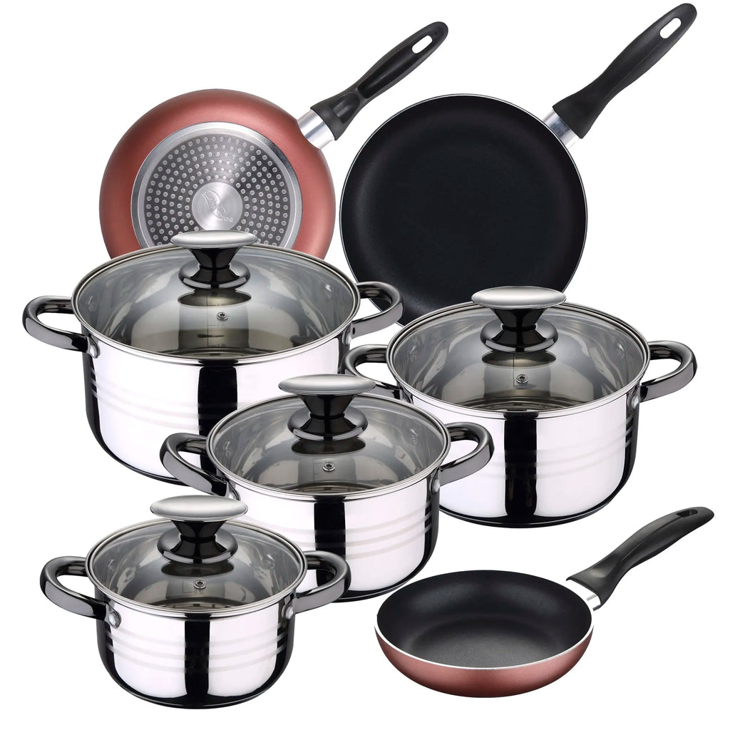 SAN IGNACIO Dina 8-piece stainless steel cookware set with frying pans (16/20/24 cm) and SAN IGNACIO Paradise pressed aluminum