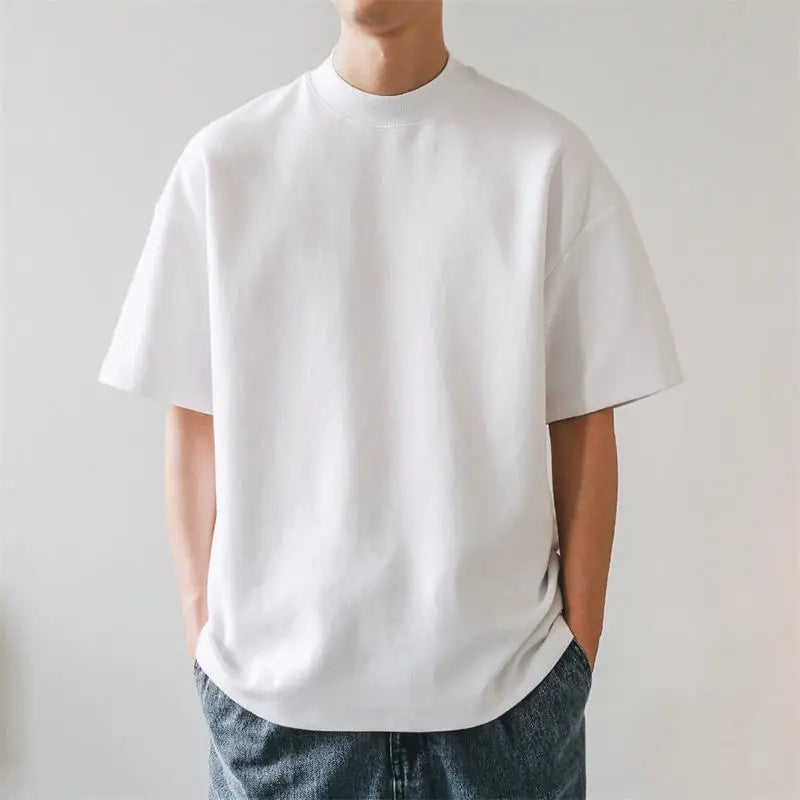 Custom Print T-shirt Mens Tee Shirt Thick Collar 100% Cotton T Shirts Heavyweight Plain Oversized Mock Neck Tshirt for Men