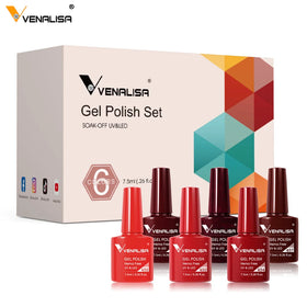 6PCS/Kit Red Color Venalisa Gel Nail Polish DIY Manicure Starter Kit French Nails Natural Nude Color Nail Gel Polish Enamel Gift