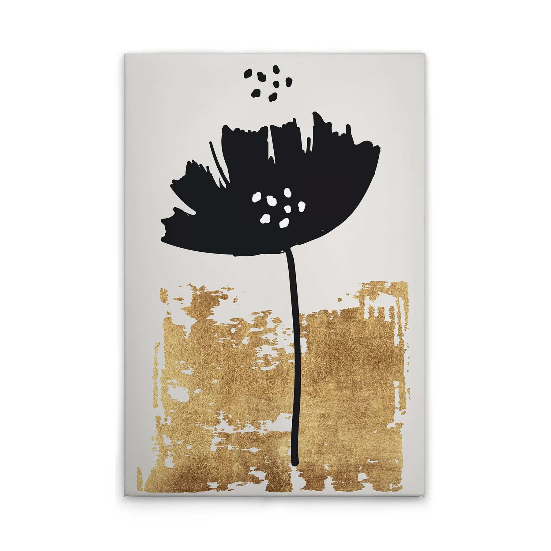 Made In Germany - Home Decor Canvas Picture Poppy Blossom Black Gold - Wall Mural In Cream And Gold - Stretcher Frame Art