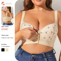 Women's Fashionable Patterned Thin Underwire Bras Large Plus-Size Front Buckle Full Coverage Adjustable Straps Push-up Knitting