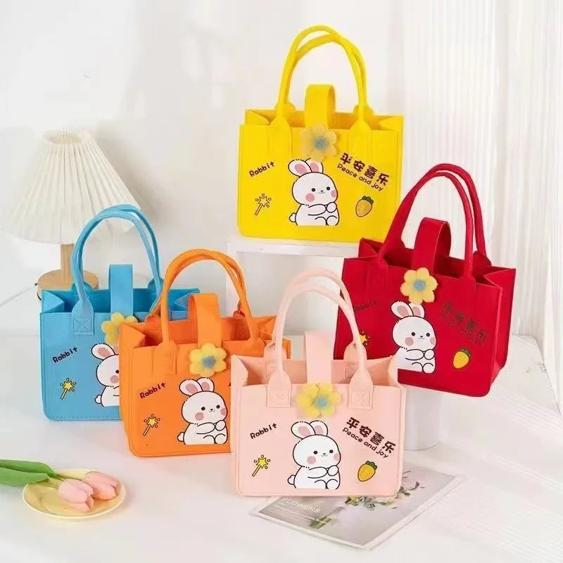 MU Rabbit Flower Felt Bag Cute Toy Tote Shopping Gift Bag Handbag Grocery Portable Reusable Shop Bag