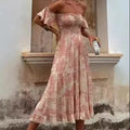 Summer Clothes New Arrival: Printed Off-the-Shoulder Strapless Sexy Casual Dress with Ruffled Sleeves Clothing Manufacturers