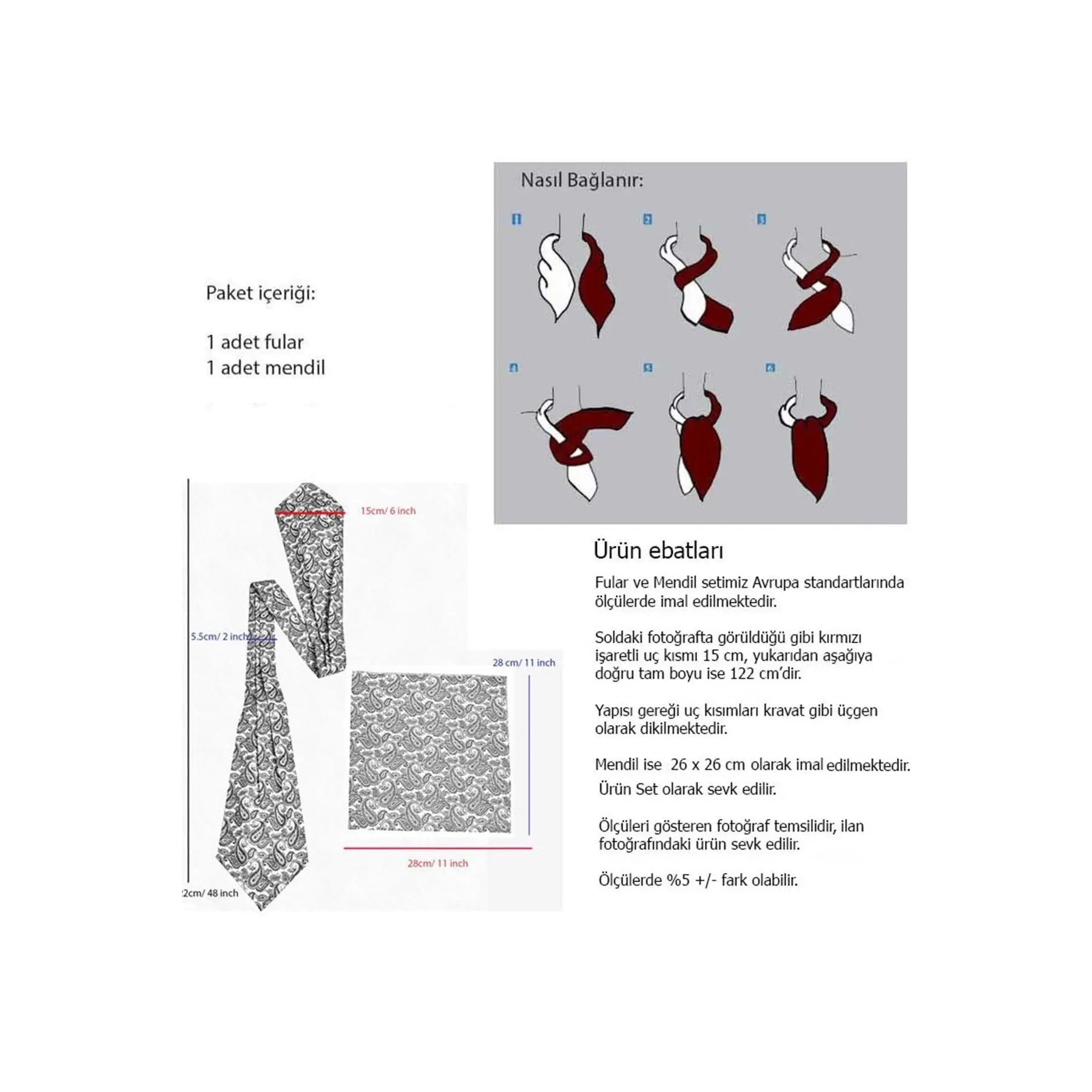 Istanbul Gravure Printed Textile Scarf and Handkerchief Set for Male Adult in Gray