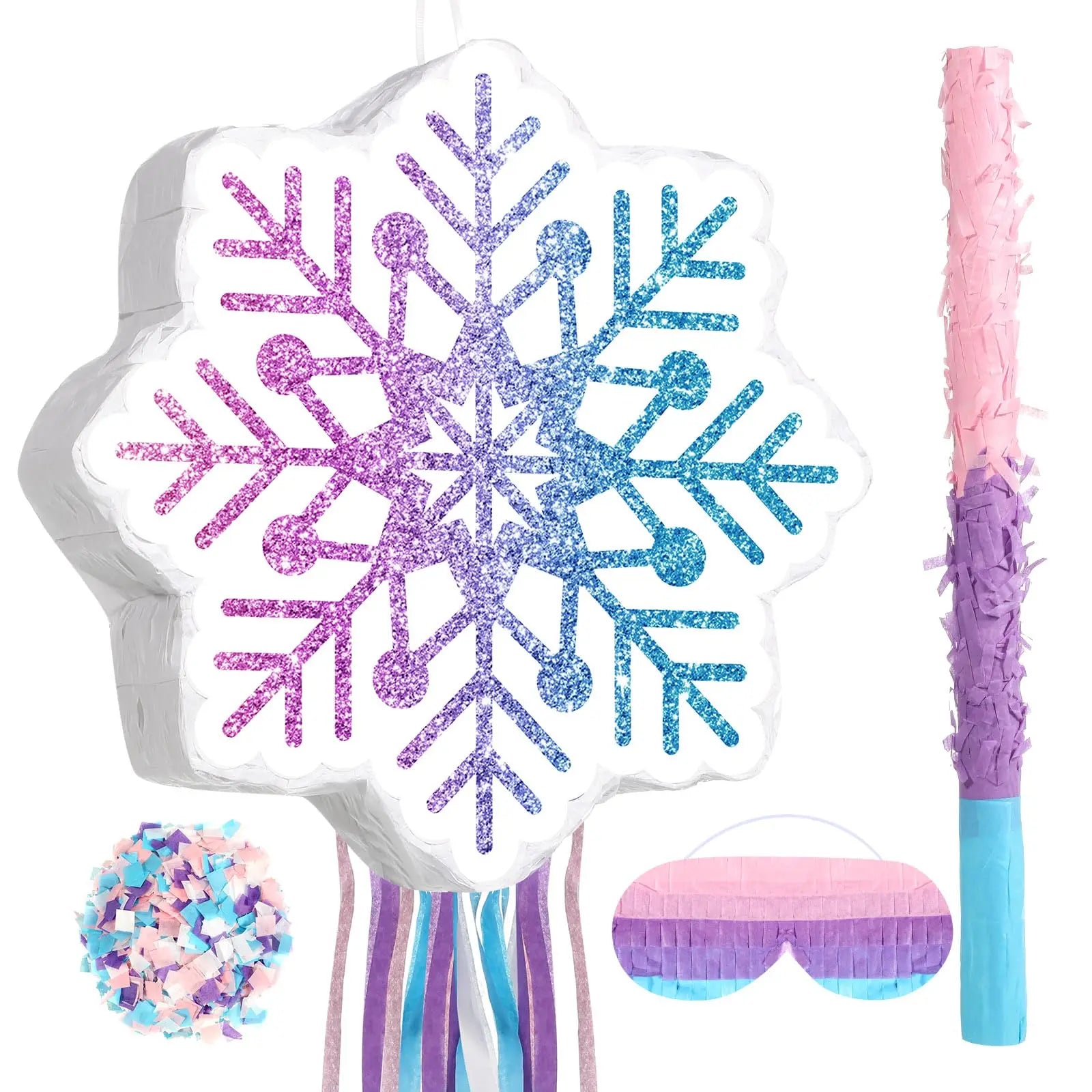 Winter Christmas Snowflake Pinata with Blindfold Bat Frozen Pinata for Princess Birthday Party Supplies Decorations