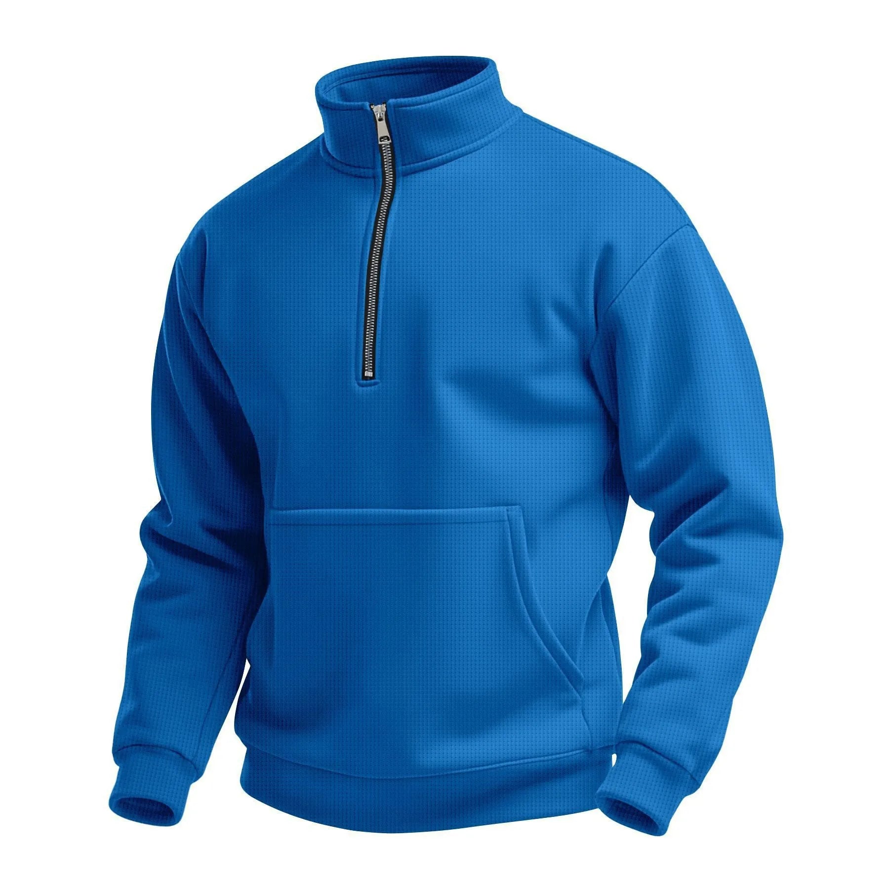 Bangladesh China Factory Price Spring Autumn Mens Waffle Knit Half Zip Stand Collar Polyester Pullover Long Sleeve Sweatshirt