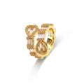 For Foxi 18K Gold & Rhodium Plated Heart Ring Iced Out Cubic Zircon Baguette Jewelry for Women Hip Hop Style
