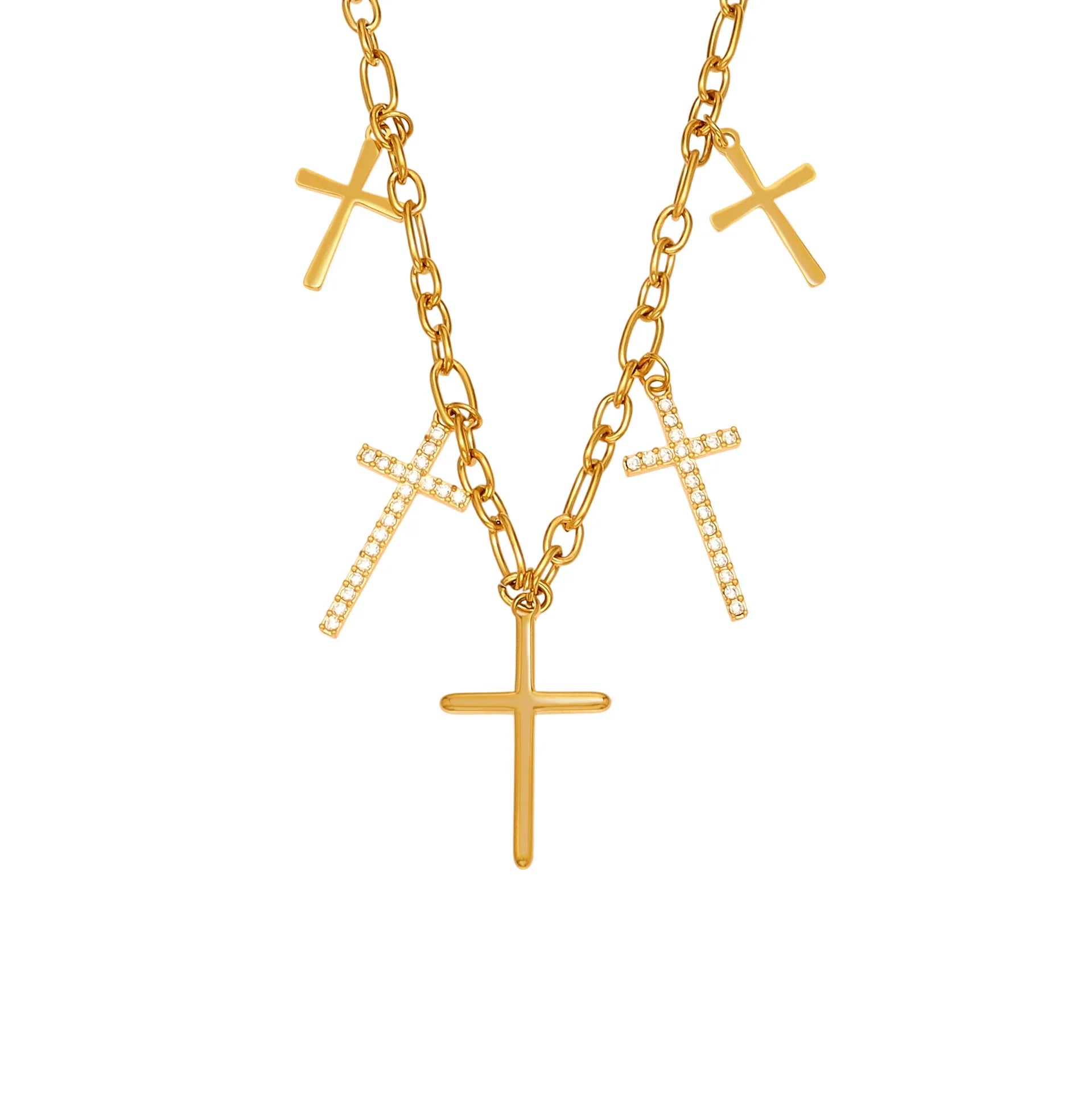 Wholesale Stainless Steel Cross Necklace Zirconia Inlay Unisex Minimalist Choker Chain for Layering