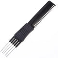 Salon Barber Hair Comb Black Carbon Fiber Lift Teasing Combs With Metal Prong