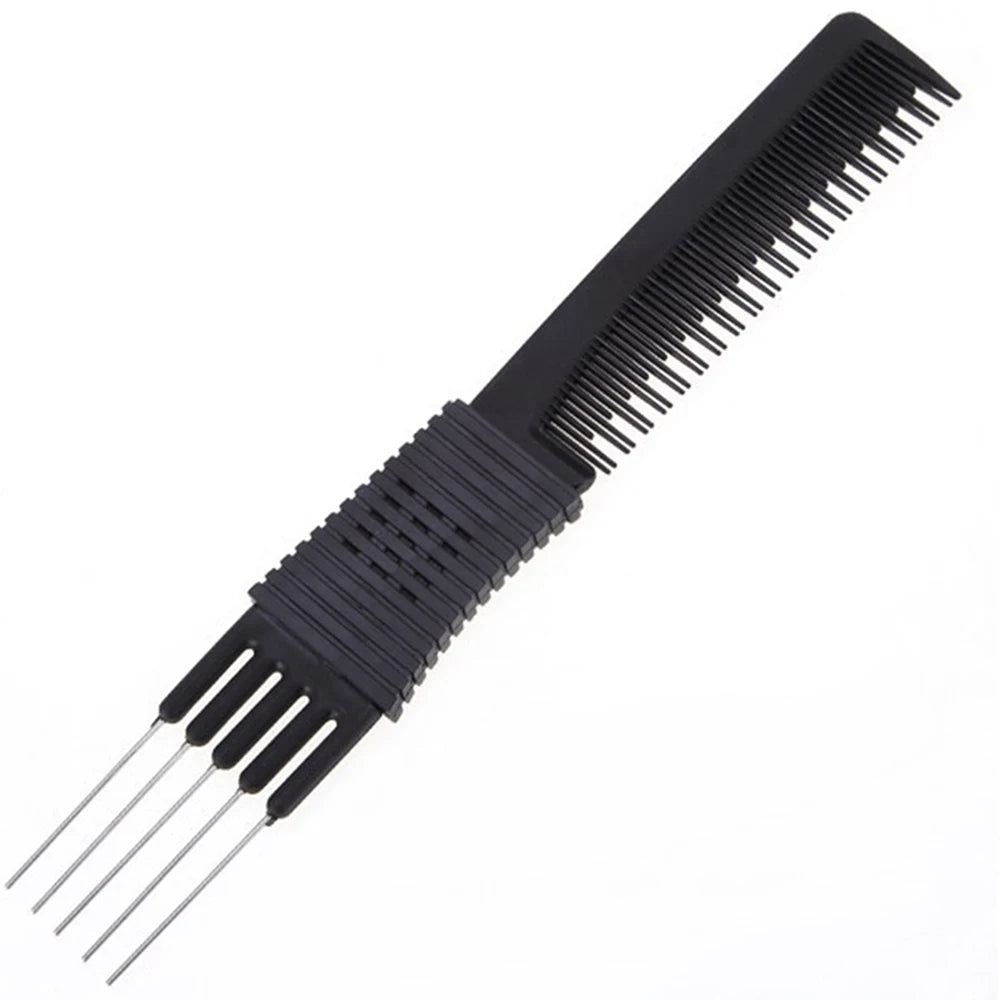 Salon Barber Hair Comb Black Carbon Fiber Lift Teasing Combs With Metal Prong