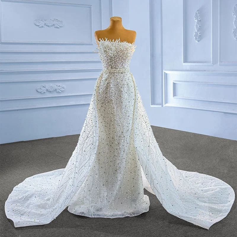 Jancember 222205 Heavily Beaded Pearls Mermaid Wedding Gowns With Train