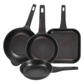 Set of 2 frying pans 2428cm + Grill pan 28x28cm + Wok 30cm in cast aluminum Copper Black Bergner