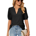 Women's Summer Woman Clothes Casual V-neck Solid Color Hollowed-out Puff Sleeve Loose T-shirt Top Streetwear Tshirts