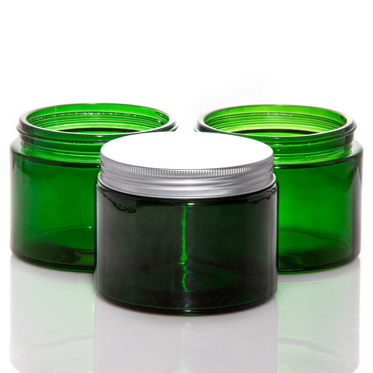 Wholesale Mini Small Green Amber Empty Round Glass Candle Vessels Container Jar With Aluminum Lid MegaBDM