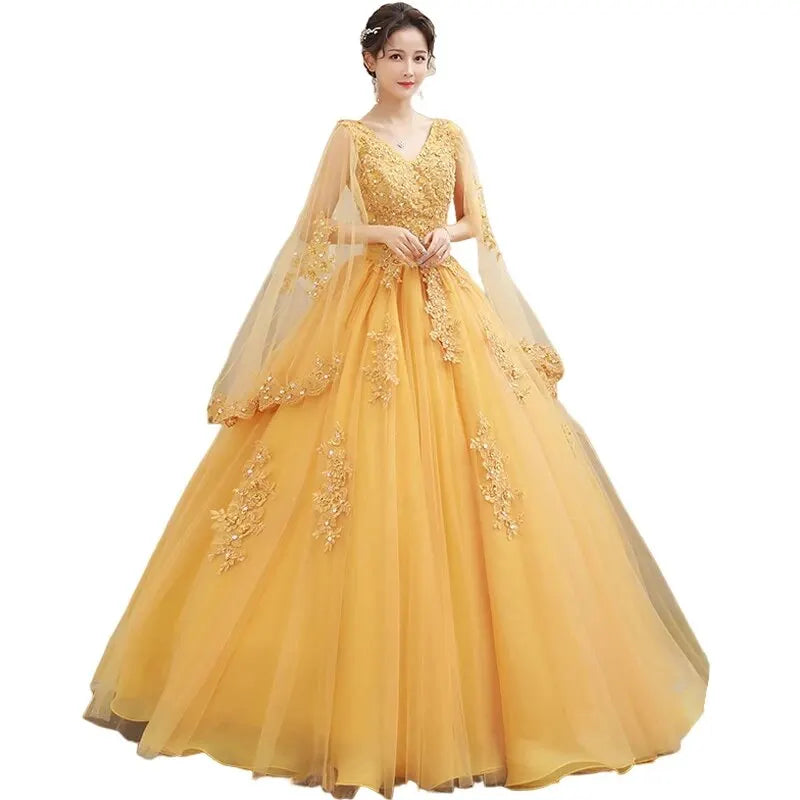Lace Beading Quinceanera Dresses With Cape Small V Neck Quinceanera Gowns Sleeveless Plus Size Ball Gown Robe De Bal