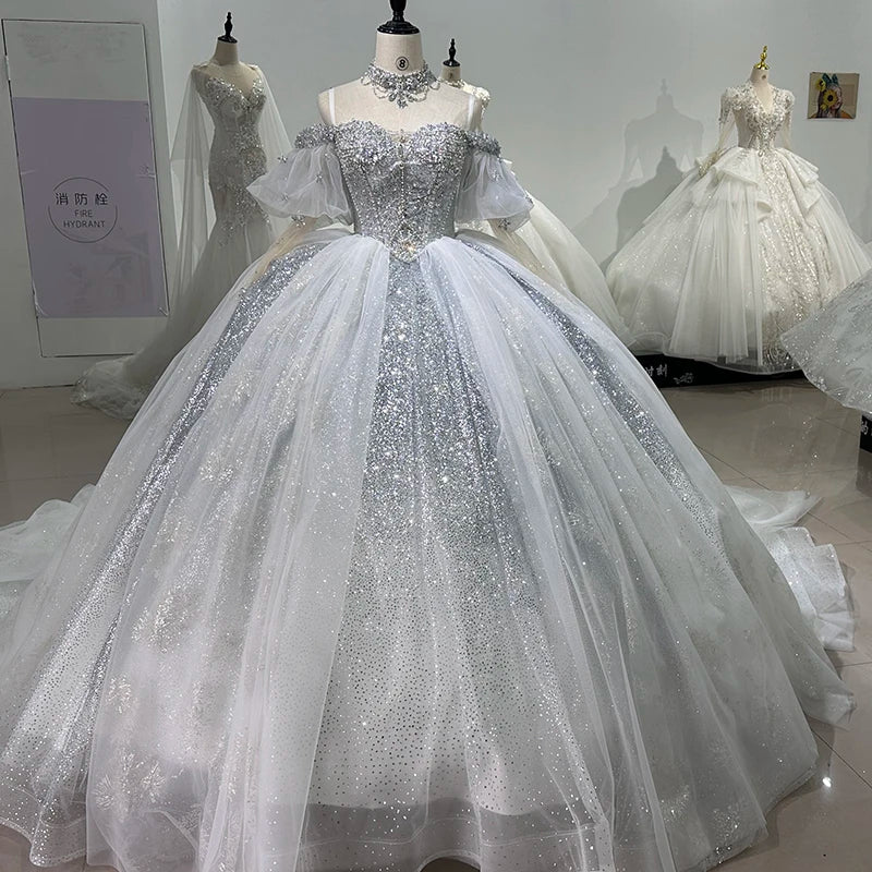 Jancember XS021 Shiny Glitter Plus Size Women's Wedding Ball Gown Dresses