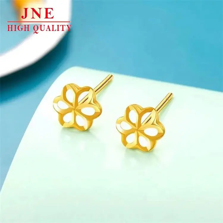 Gold Plated Stud Earring Women's Summer 2024 Internet Hot New Trendy Round Face Ear Ring Snowflake Earrings Cross Border