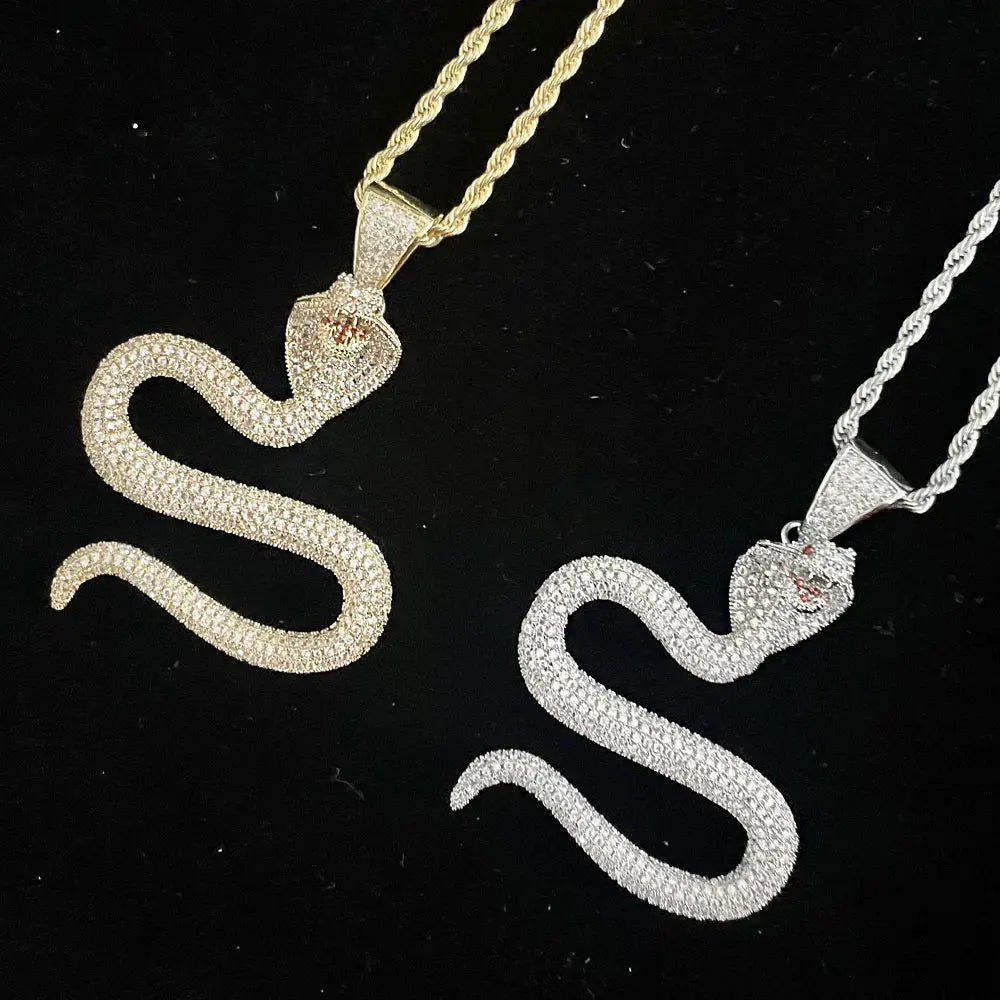 Wholesale Fashion Bling Bling Jewelry Men Hip Hop Necklace Cz Cobra Snake Pendant