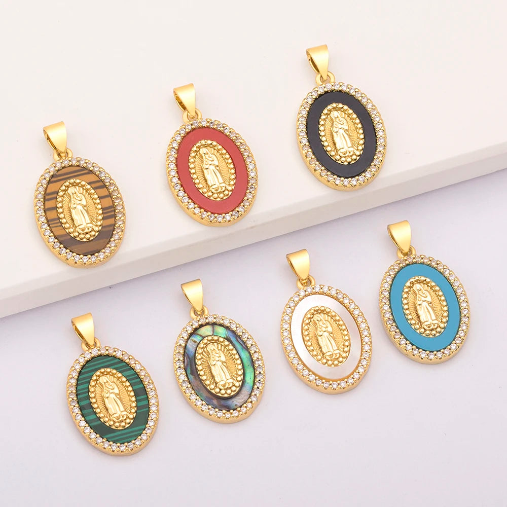 Wholesale Religious Gold Filled Color Our Lady of Guadalupe Virgin Maria Pendants Charms Jewelry Necklace for Women