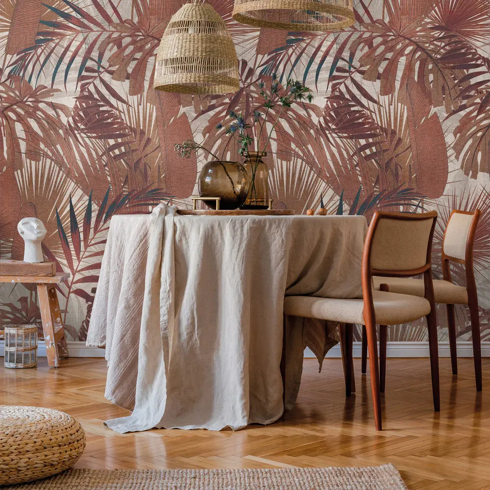 Made in Germany Photo Wallpaper Murals Jungle Red Brown Beige Non Woven Vinyl Wall Mural Plants for Hotel Scenic - 159 x 280 m
