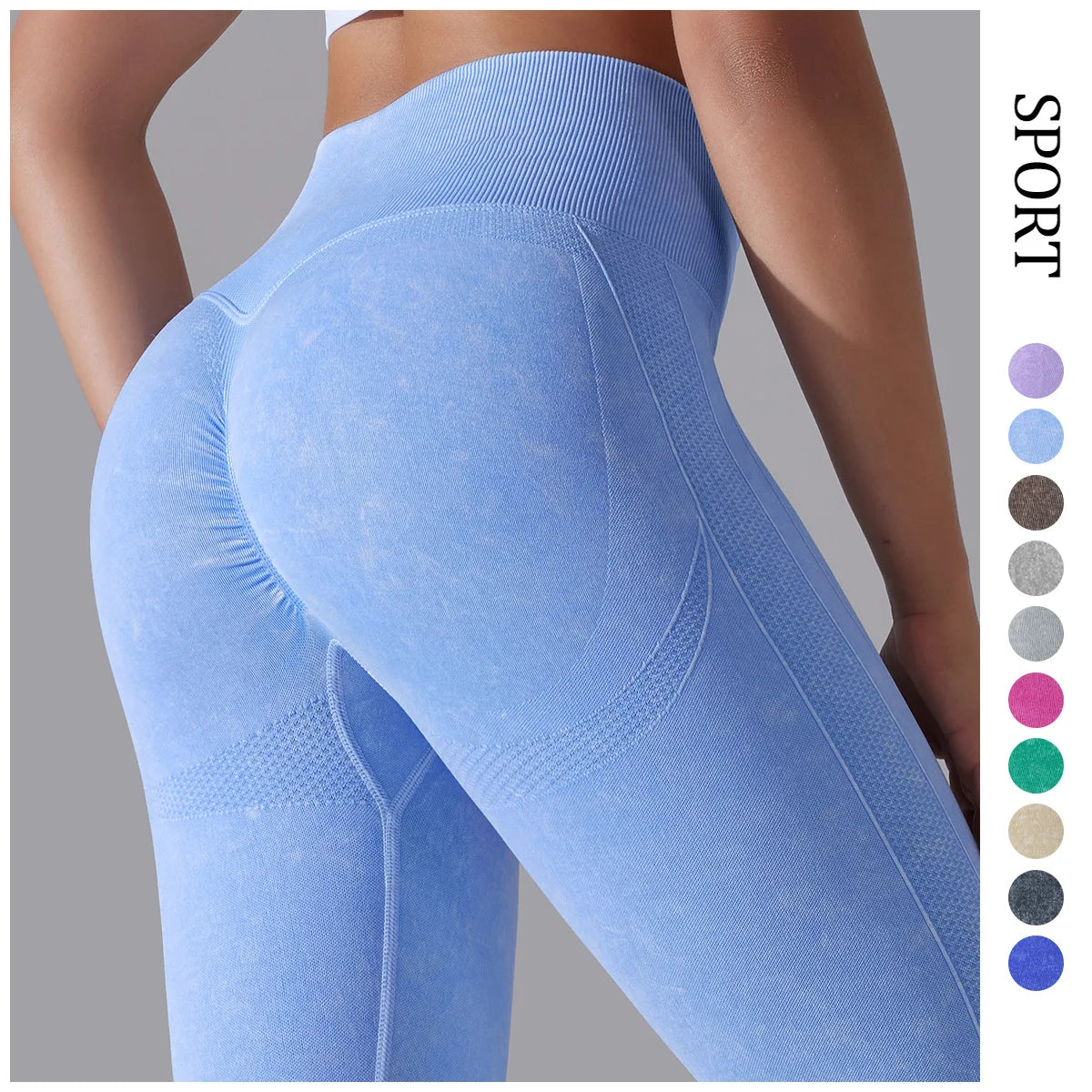 GC Yoga Leggings High Waist and Hip Lift Peach Leggings Washed Jacquard Knit Quick Drying Breathable Running Fitness Yoga Pants