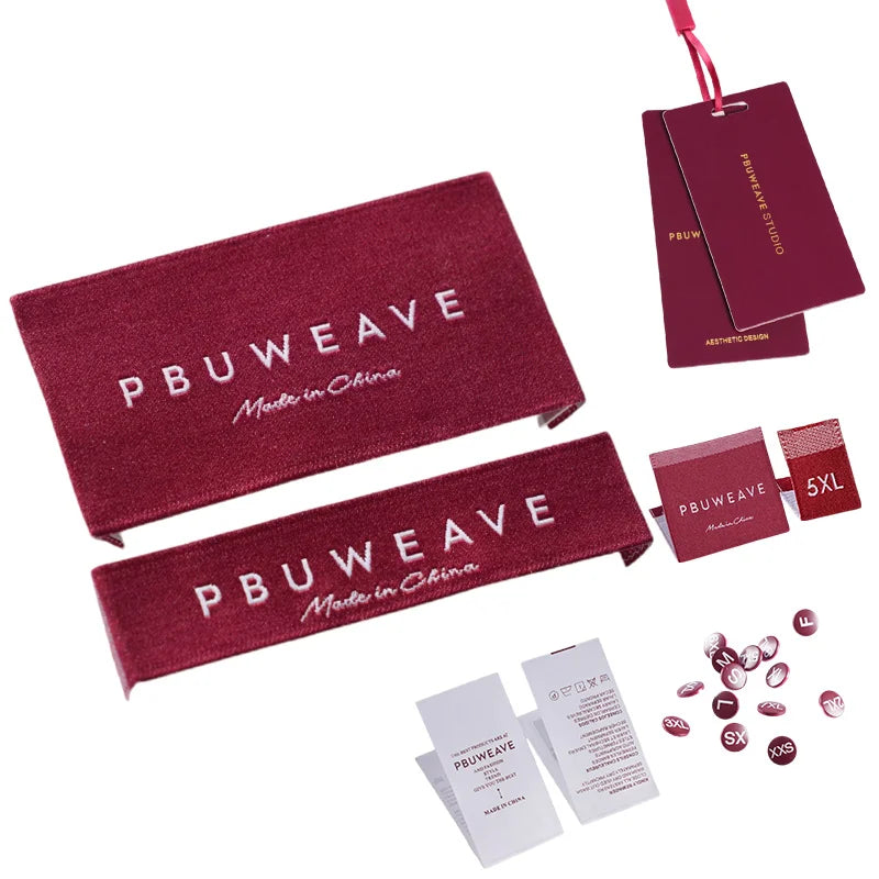 One-Stop Purchasing Garment Accessories Clothing Satin Tag Custom Clothes Woven Labels With Brand Logo Burgundy Red Tag