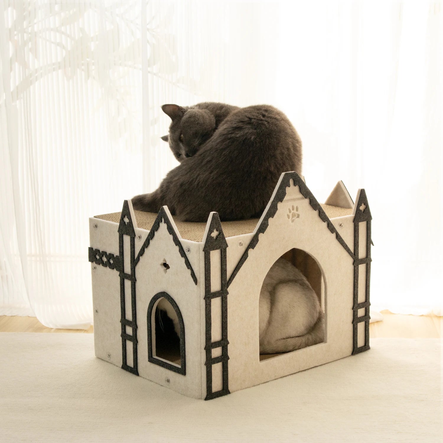 Factory New Design Cathedral Cat Scratching House Corrugated Paper Cat Scratcher Beds Toys Pet Supplies