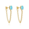CANNER New 925 Silver Stud INS Tassel Chain Stud Earrings 18k Gold Plated Turquoise Earrings Simple Hanging Chain Jewelry