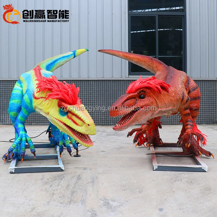 3m Deinonychus Life Size Raptor Dinosaur Statue with Feather