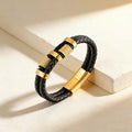 Fashion Stainless Steel Mens Leather Bracelet Double Layer 3 Colors Magnetic Clasp Charm Bangles Male Jewelry Gifts  Wholesale