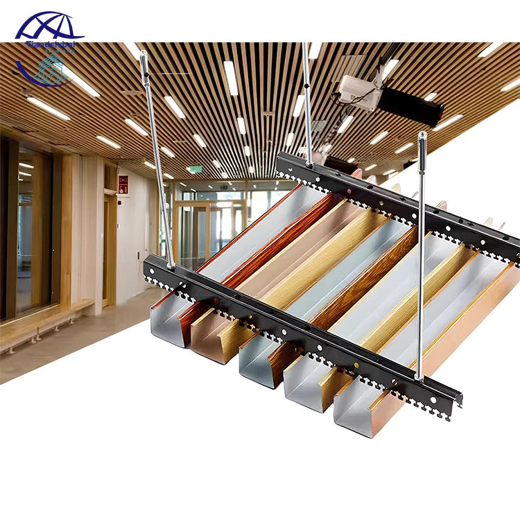 Woodgrain Aluminum U Shape Batten Extrusion Ceiling for Commercial Projects Perforated Ceilings Used