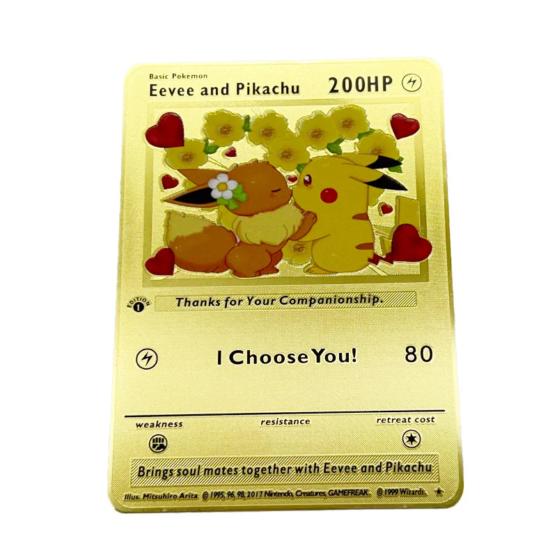 In Stock Valentine's Day Gift Pikachu I Choose You Love Gold Metal Inspired Poke Mon Card- Collectible/Gift