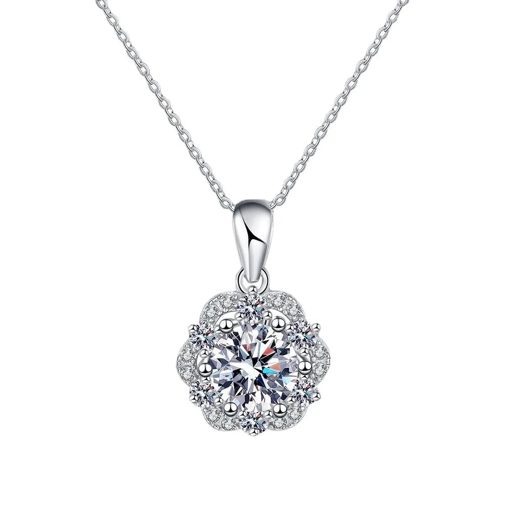 Classic 925 Silver Moissanite Rose Flower Pendant Necklaces Luxury Fashion Trendy Accessory