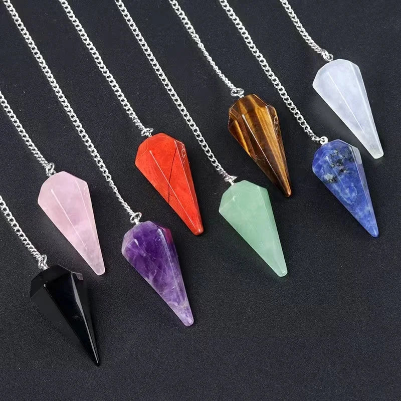 Natural Gemstone Pendulum for Divination High Quality Fashion Trend Feng Shui Crystal Necklace Chain Spiritual Gift Home Decor MegaBDM