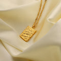 Minimalist Stainless Steel Necklace Jewelry Women 18k Gold Plated Bump Texture Square Pendant Necklace