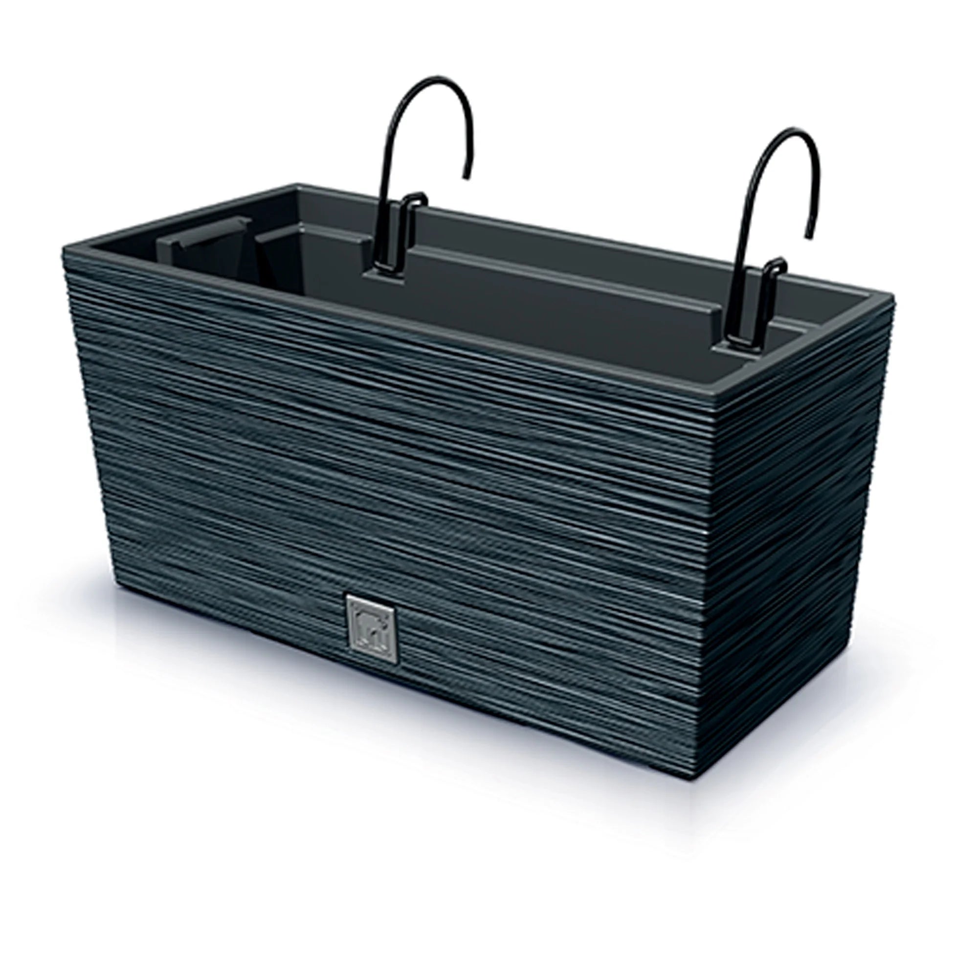Anthracite colored planter with reservoir and hanging hooks FURU collection 39.5 x 18.5 x 19.5 cm 8 L capacity.