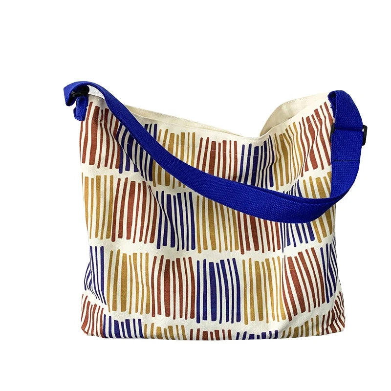 New Model Top Quality Custom logo Shipping Stripe Messenger Bag Zip Daily Canvas Cotton Bag Shoulder Handbag Bag for Girl Gifts