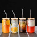 Wholesale Modern Large Capacity BPA Free Reusable Glass Tumbler Bamboo Lid Heat/Cold Resistant Transparent Design Food Safe MegaBDM