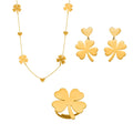 Minimalist Brushed Five Leaf Clover Set Dainty Lucky Necklace Stud Earrings and Stacking Ring Everyday Jewelry for Her MegaBDM