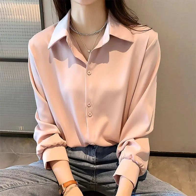 Designer Luxury Blouse for Women Premium Tailored Top Button Elegant for Workplace Spring Autumn