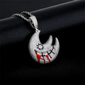 Anime Tokyo Ghoul Inspired Crescent Moon Pendant Iced Out Cubic Zircon Hip Hop Jewelry Unique Pattern Red Accents Charm Necklace