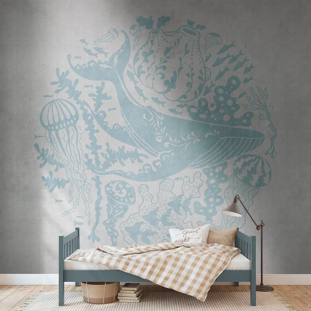 Made in Germany Photo Wallpaper Murals Fish Blue Grey Non Woven Vinyl Wall Mural Water Large Format for Hotel - 371 x 280 m