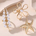 3PCS Set Fashion Gold Pearl Rings for Women Leaf Flower Starfish Nature Design Minimalist Elegant Jewelry Gift