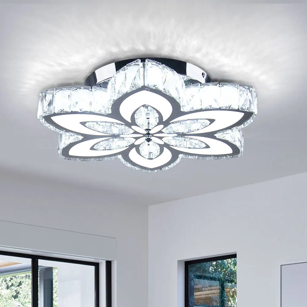 17.3" Flower Crystal Chandeliers LED Flush Mount Ceiling Light Fixtures Modern Chandelier for Living Room Bedrooms Dining Room