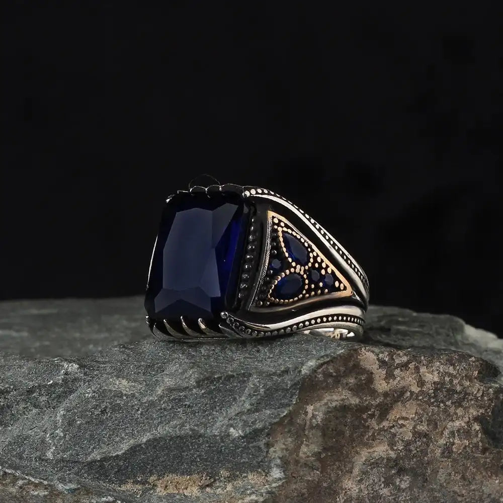 New Arrival Azuris VALKH1019 925 Sterling Silver Men's Ring Ottoman Style Natural Stone Aqeeq Fashion Rings